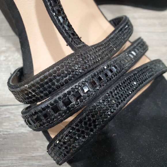 Torrid Women's Sz 10 WW Black Wedge Heels Back Heel Zipper Open Toe Rhinestones - Picture 13 of 15